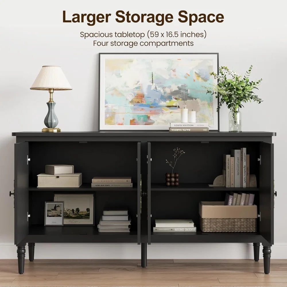 Console Cabinet 58 Inch Mid Century Modern Wood Buffet Sideboard