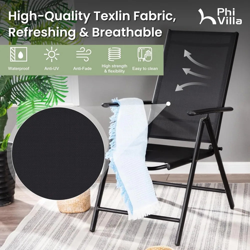 Outdoor Patio Dining Set with Umbrella Folding Chairs Table Set