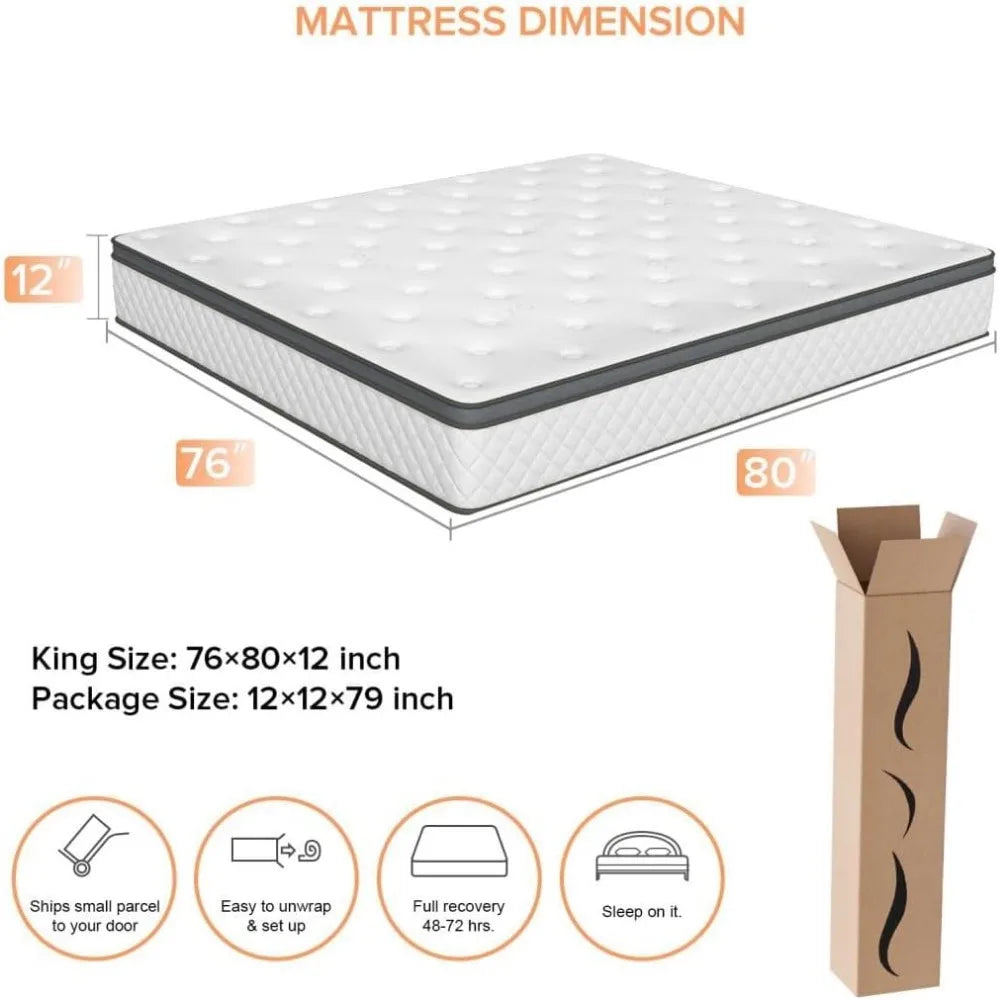 Ljustra King Hybrid Mattress 12 Inch Pocket Coils Medium Firm Edge Support