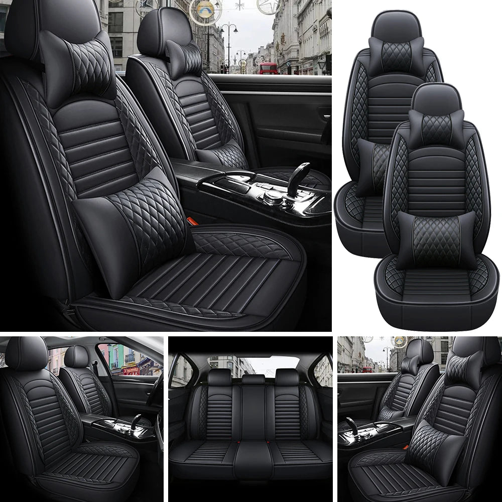 5-Seats PU Leather Car Seat Covers Full Set Anti-scratch Protection