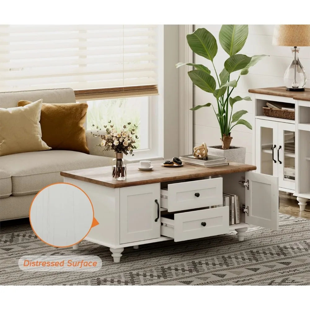 White Coffee Table Set of 2 Modern Storage Center Tables for Living Room