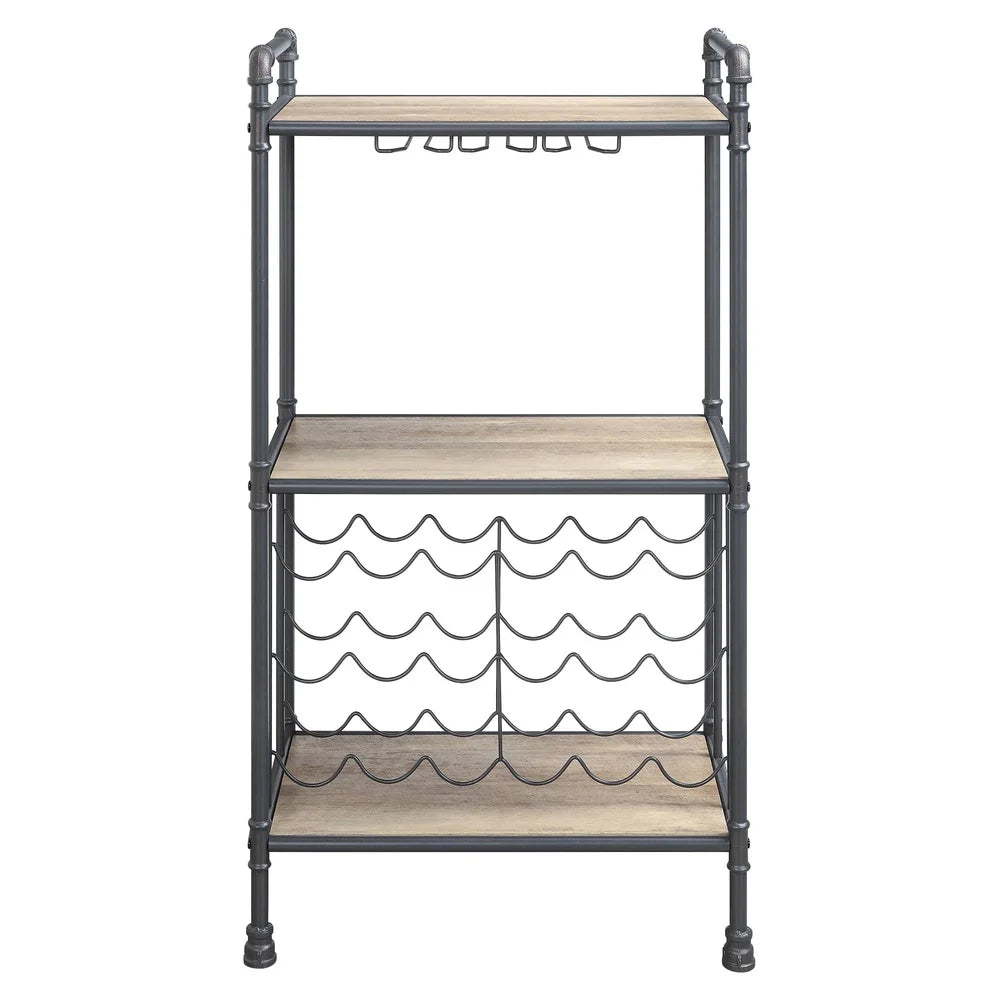 Industrial Wine Rack with Three-Tier Shelves and Metal Frame Holds 18 Bottles
