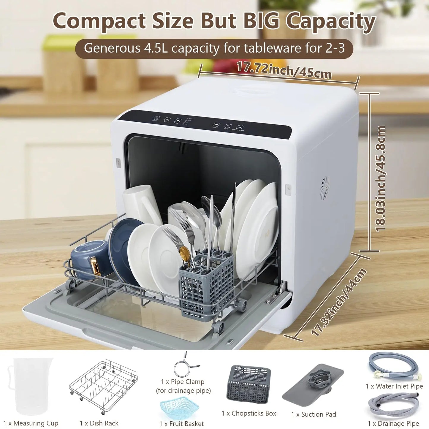 Portable Countertop Dishwasher Mini 5L Built-in Water Tank 360° Cleaning