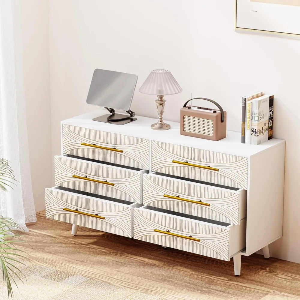 White Dresser for Bedroom Storage 6 Drawers Modern Chest of Drawers