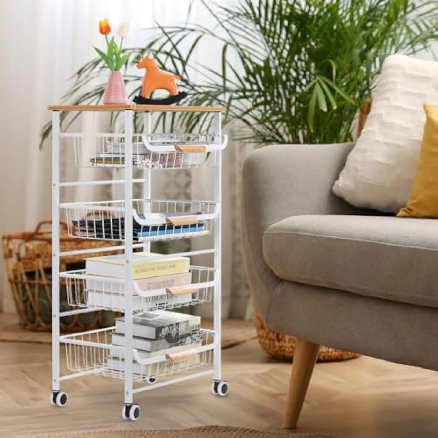 5 Tier Rolling Metal Cart with Drawers Wheels Multi Room Storage