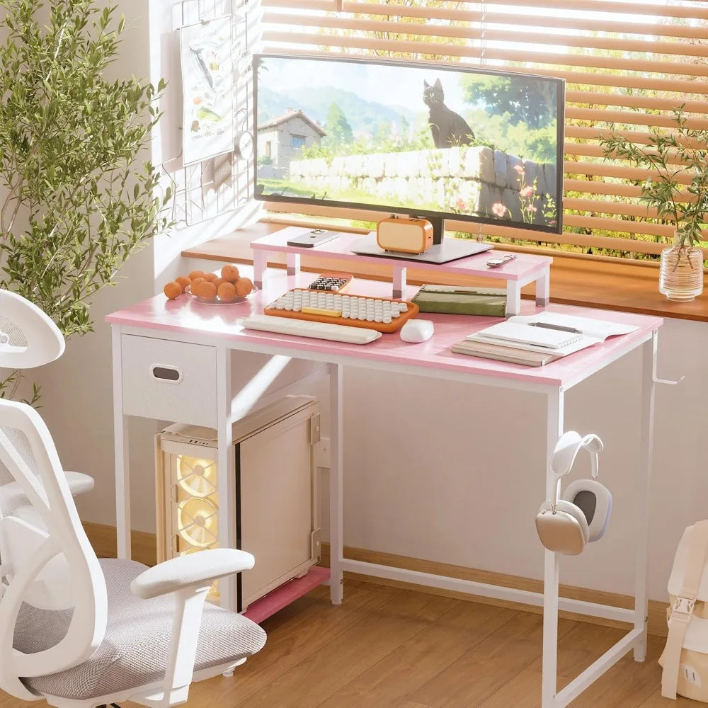 39 Inch Computer Desk with Monitor Stand Small Home Office Desk Storage
