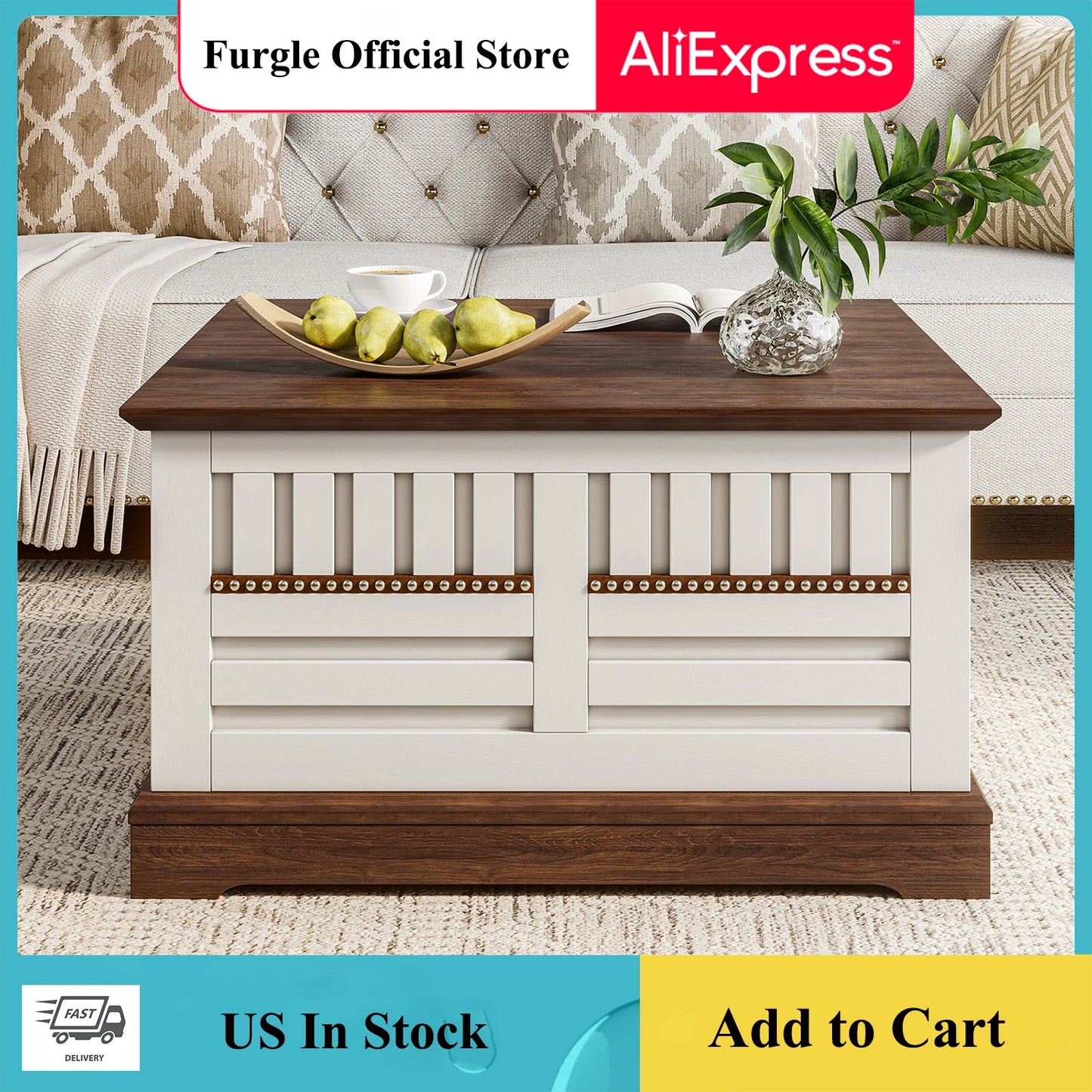 Farmhouse Lift Top Coffee Table with Hidden Storage for Living Room