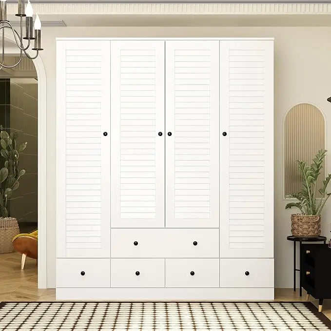 Ljustra Wardrobe Armoire with Louvered Doors 5 Drawers Bedroom Storage