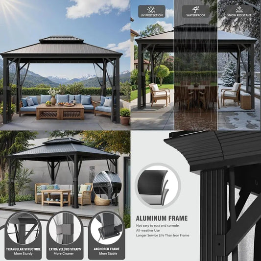 Sturdy 10x12 Aluminum Frame Gazebo with Steel Roof and Mosquito Netting