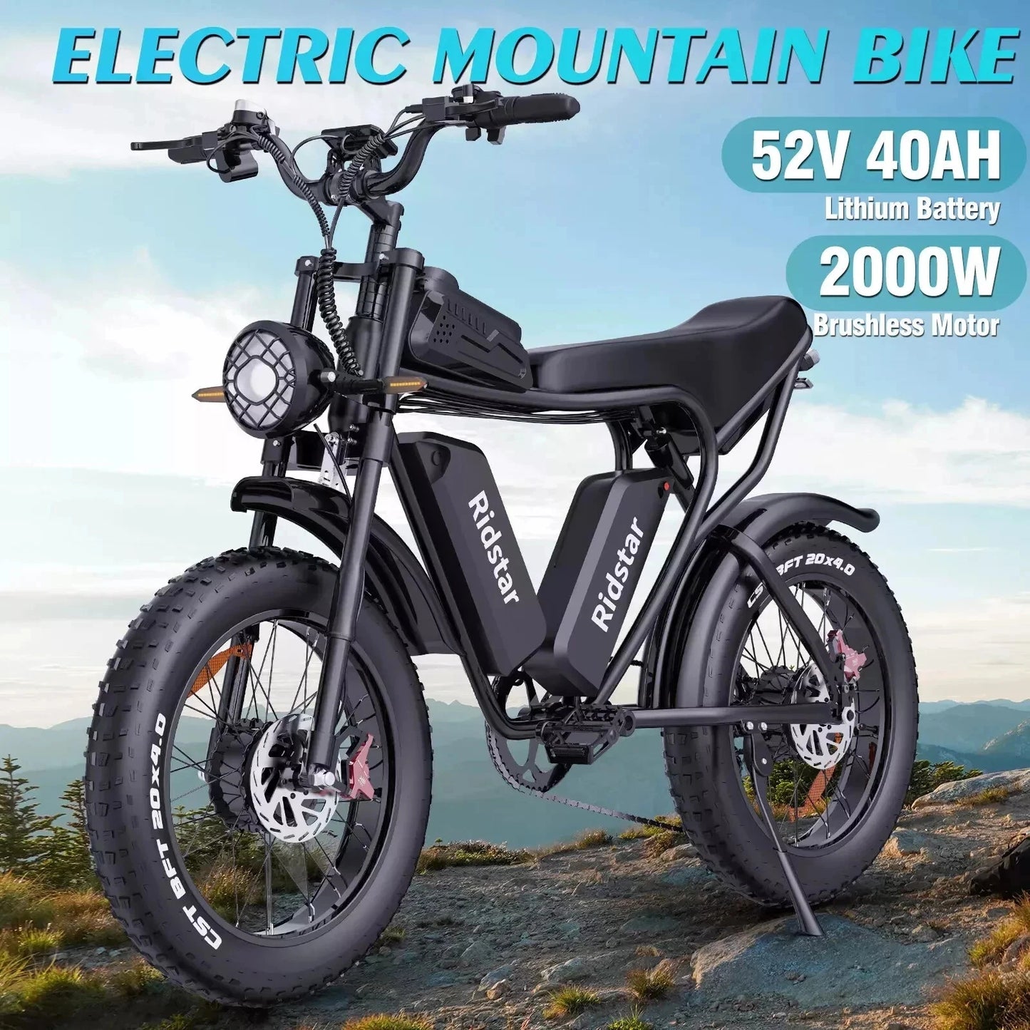 Ridstar 3000W Electric Bike 52V Dual Motor Fat Tire Mountain Bicycle