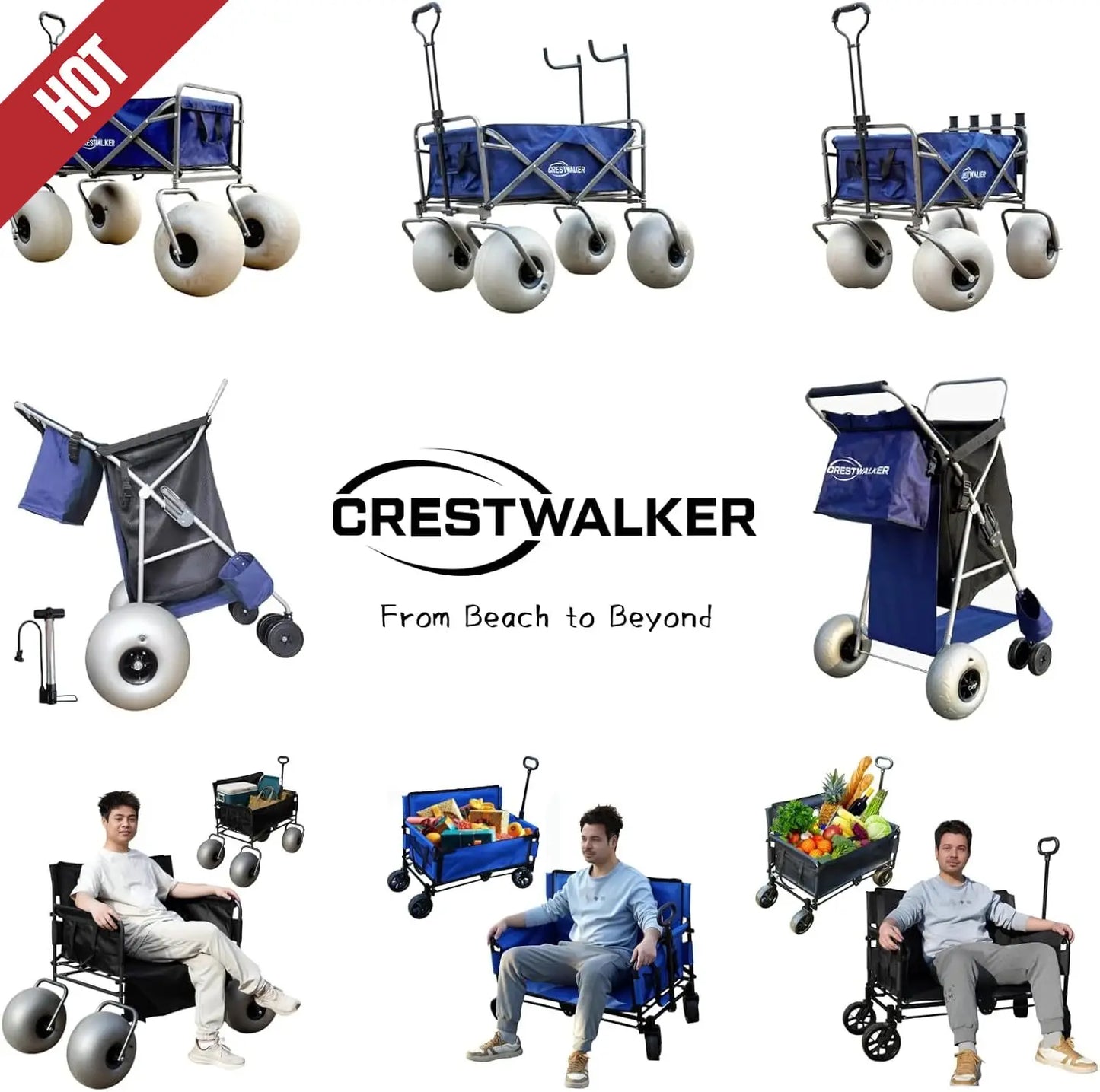 Ljustra Beach Cart Collapsible Wagon 13" Balloon Wheels Sand Pump Included