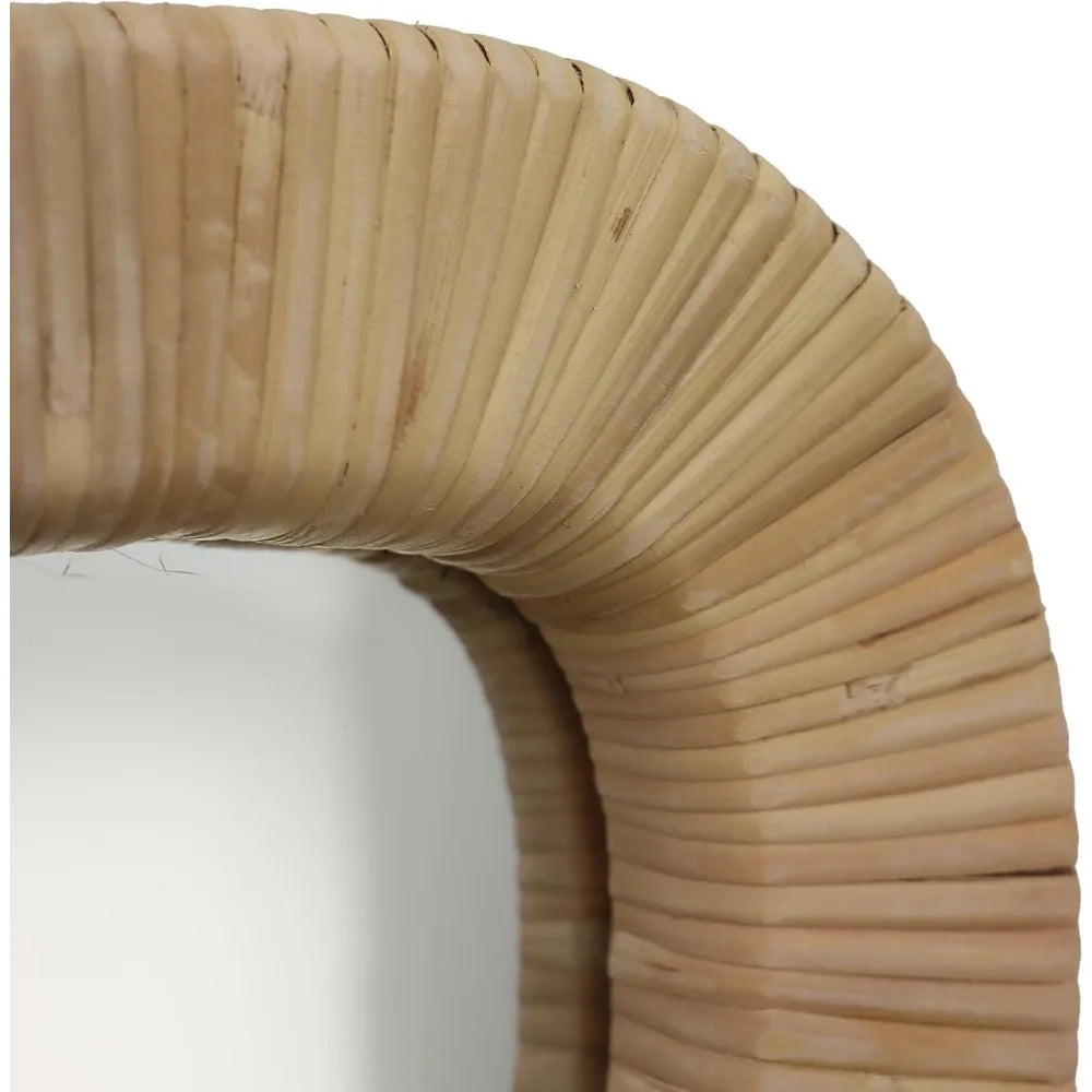 Rattan Wall Mirror Irregular Wave Decorative Mirror for Living Room Bedroom