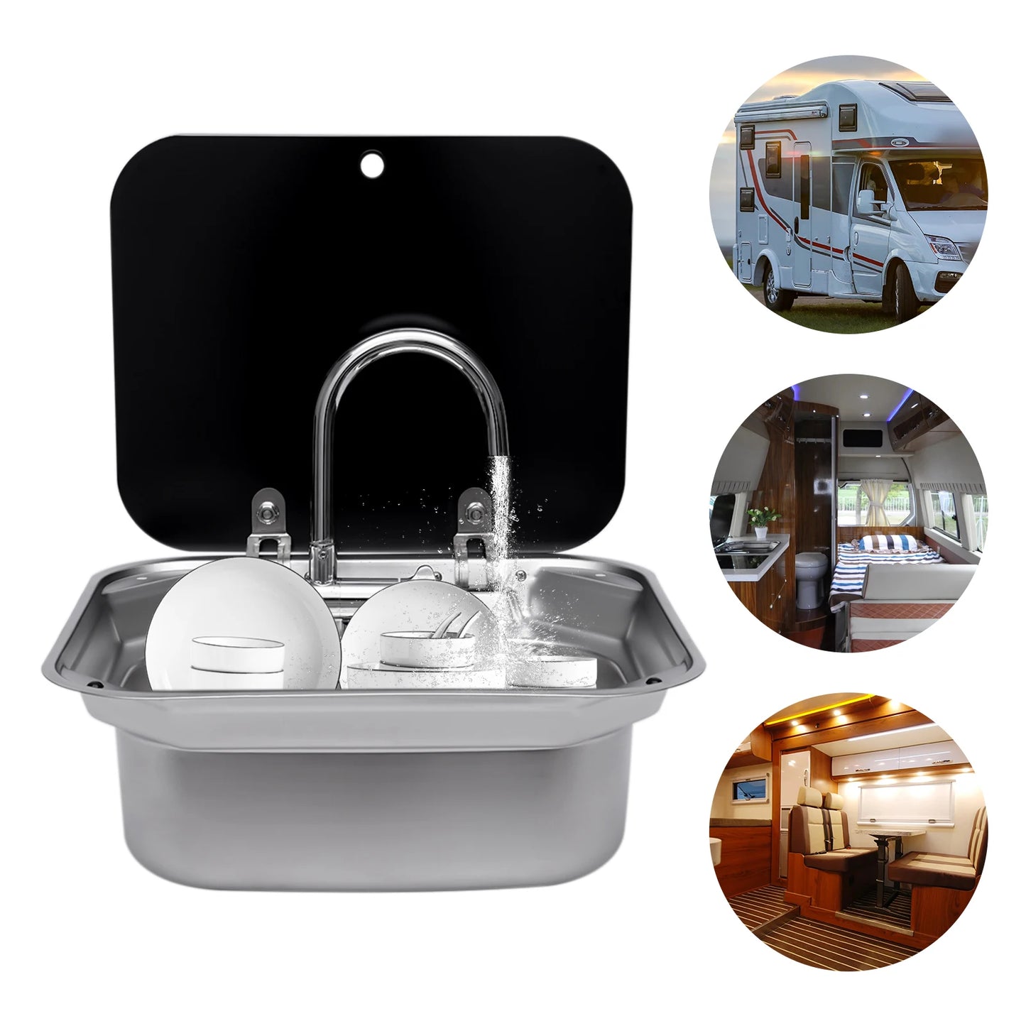 Steel Hand Wash Basin Sink with Tap for RV Caravan Boat Accessories