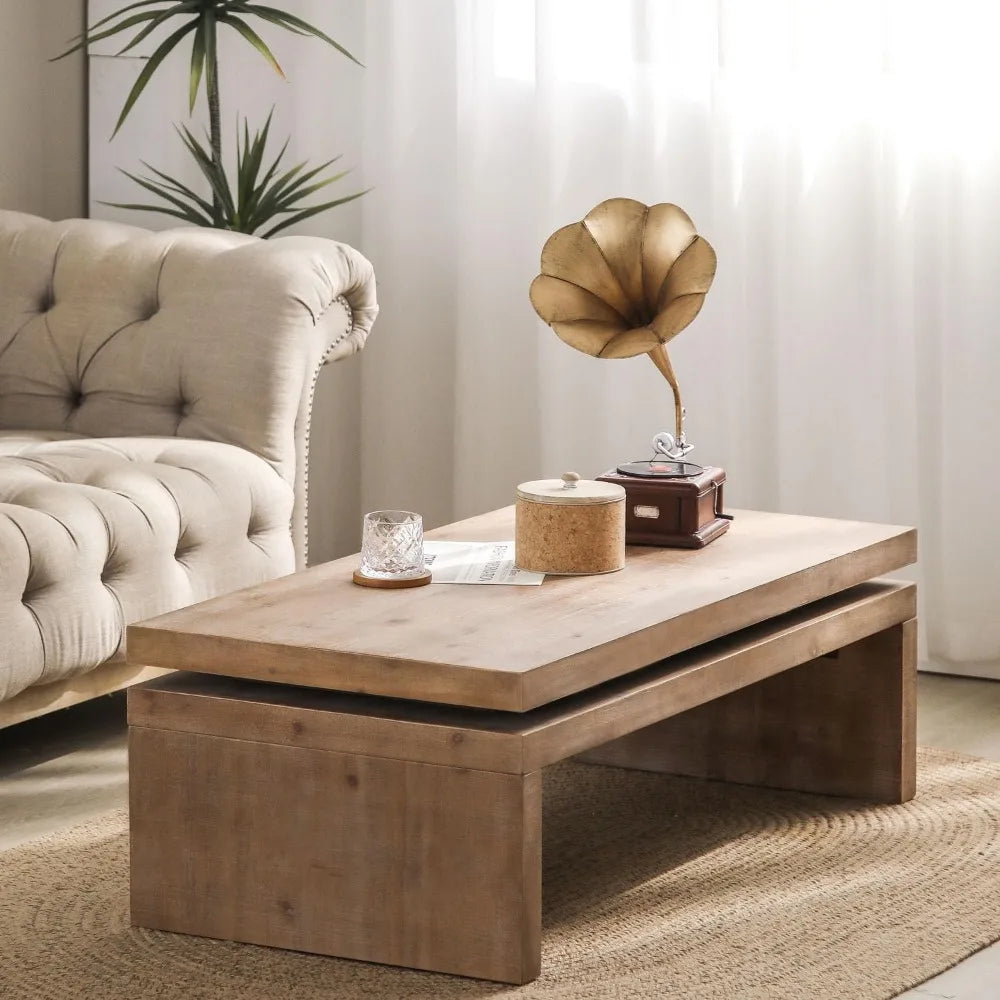 Rectangle Coffee Table Mid Century Modern Solid Wood Accent Table