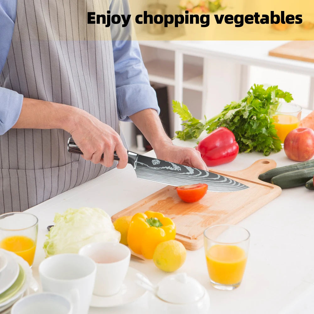 Chef Knife Set Japanese Damascus Steel Kitchen Knives Professional 1-10PCS