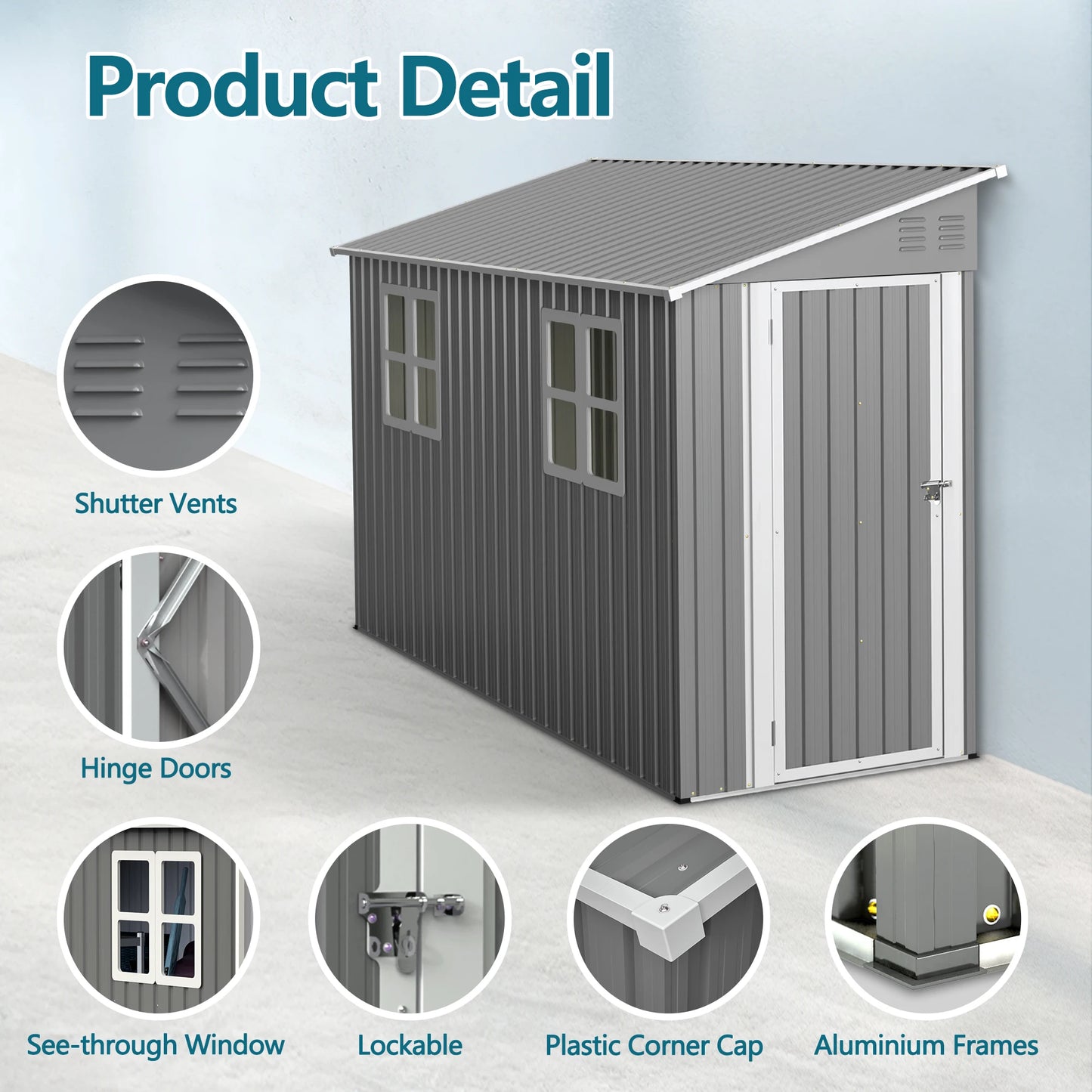 Galvanized Steel Outdoor Shed Weatherproof Lockable Storage Tools Bikes Pets