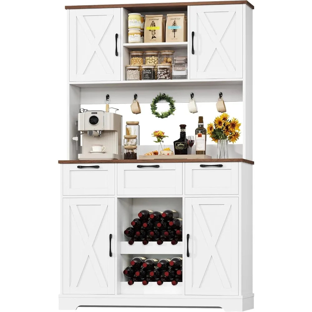 72 Inch Large Kitchen Pantry Storage Cabinet with Barn Doors and Drawers