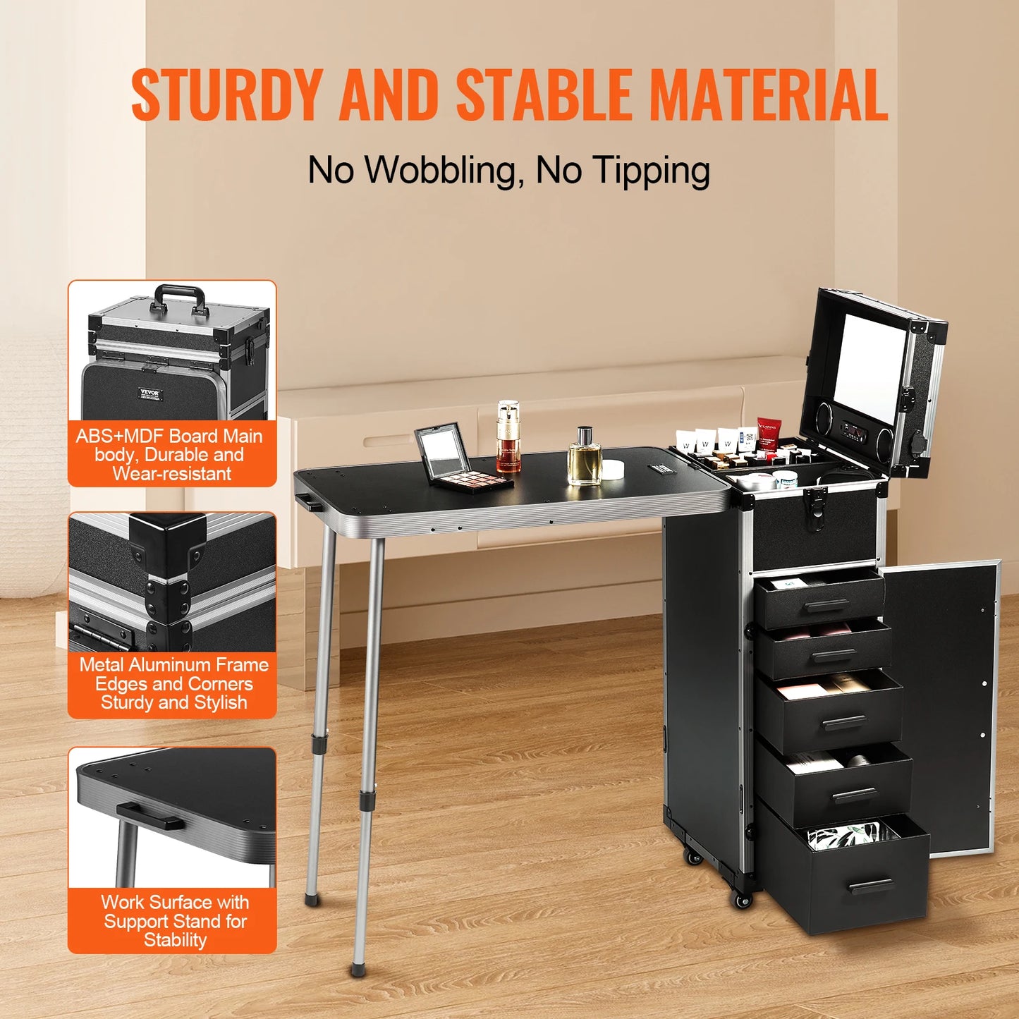 SucceBuy Professional Makeup Train Case Extra Large Rolling Storage Case