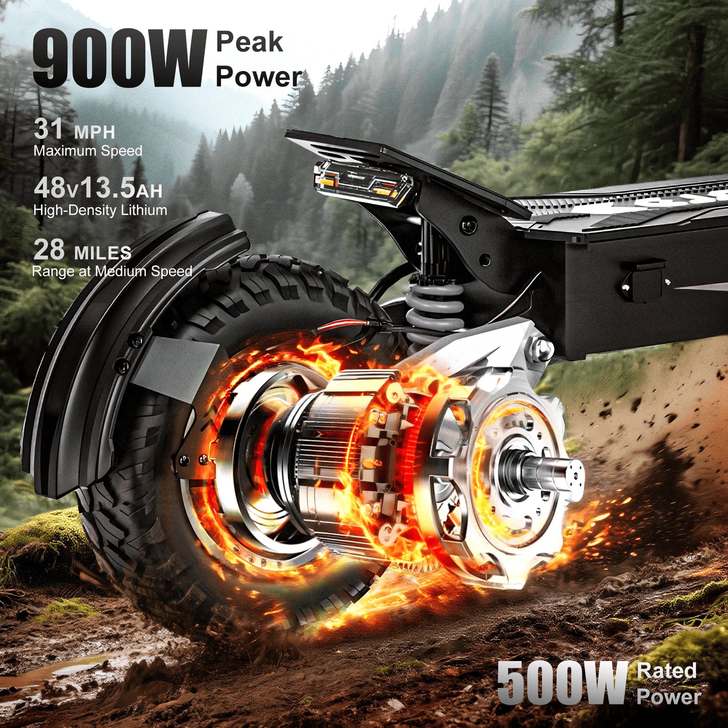 Ljustra Electric Scooter 31mph 900W Off-Road Adult E-Scooter