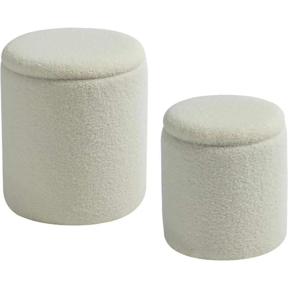Round Set of 2 Ottoman Storage Multifunctional Chair for Living Room Bedroom