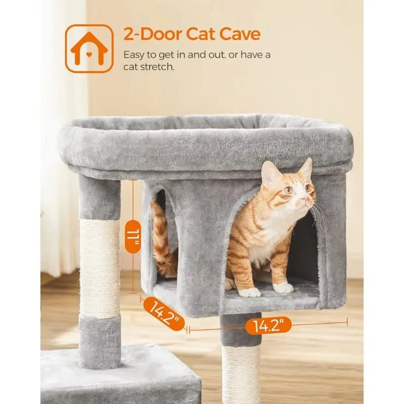 Cat Tree Tower for Large Cats 33.1 Inch with Caves and Scratching Post