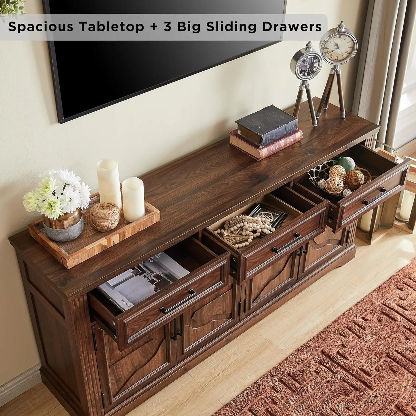 TV Stand for 75 Inch TVs 66 Wide Entertainment Center Media Console