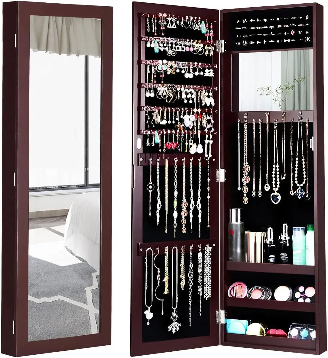 Jewelry Armoire Wall Door Mounted Full Length Mirror Jewelry Organizer