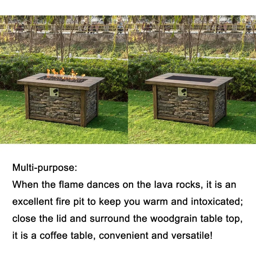 Ljustra Outdoor Rectangular Propane Fire Pit Table 50000 BTU Weather Cover