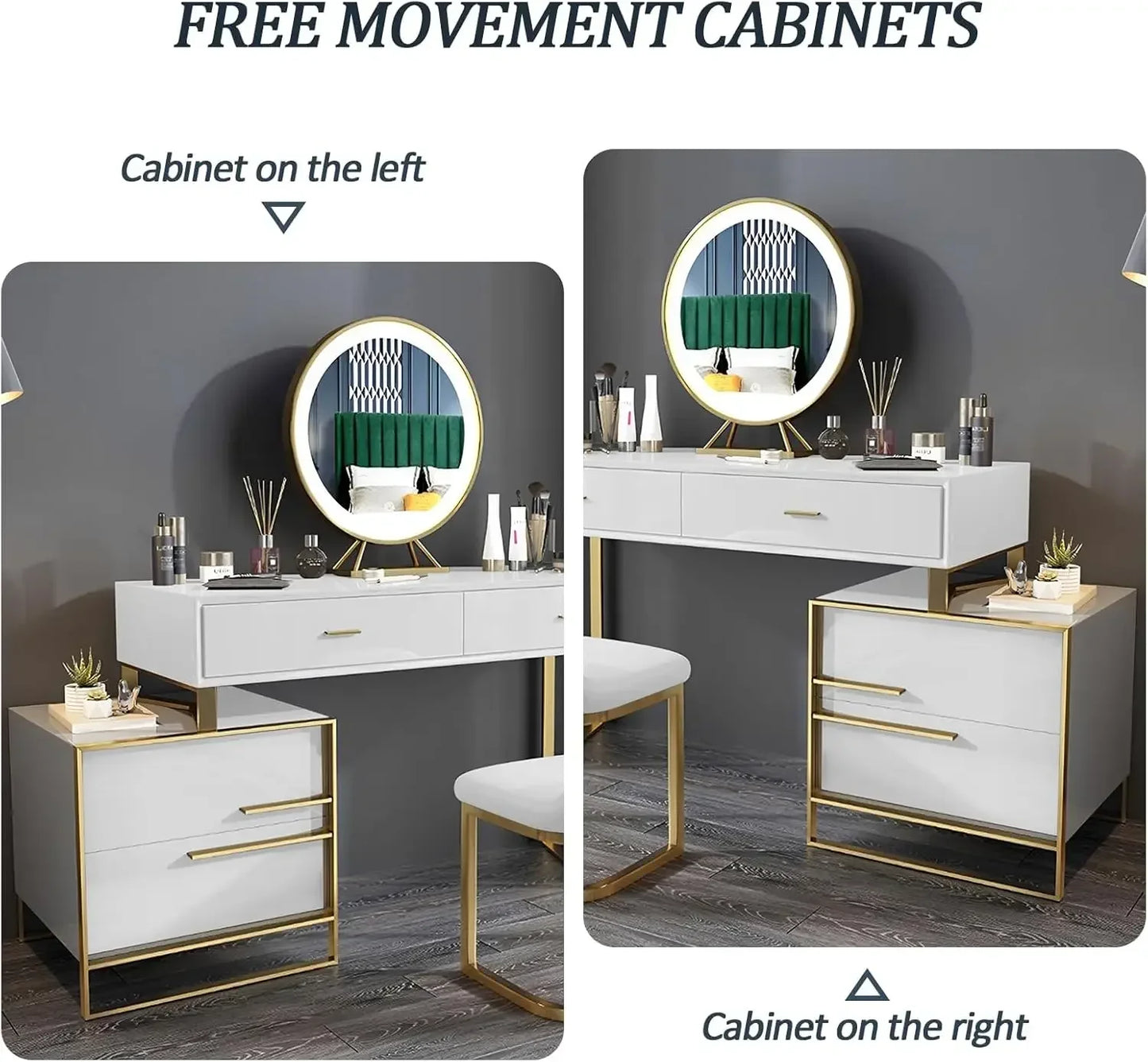 Makeup Vanity Set with Mirror Lights Dresser Table 4 Drawers Stool