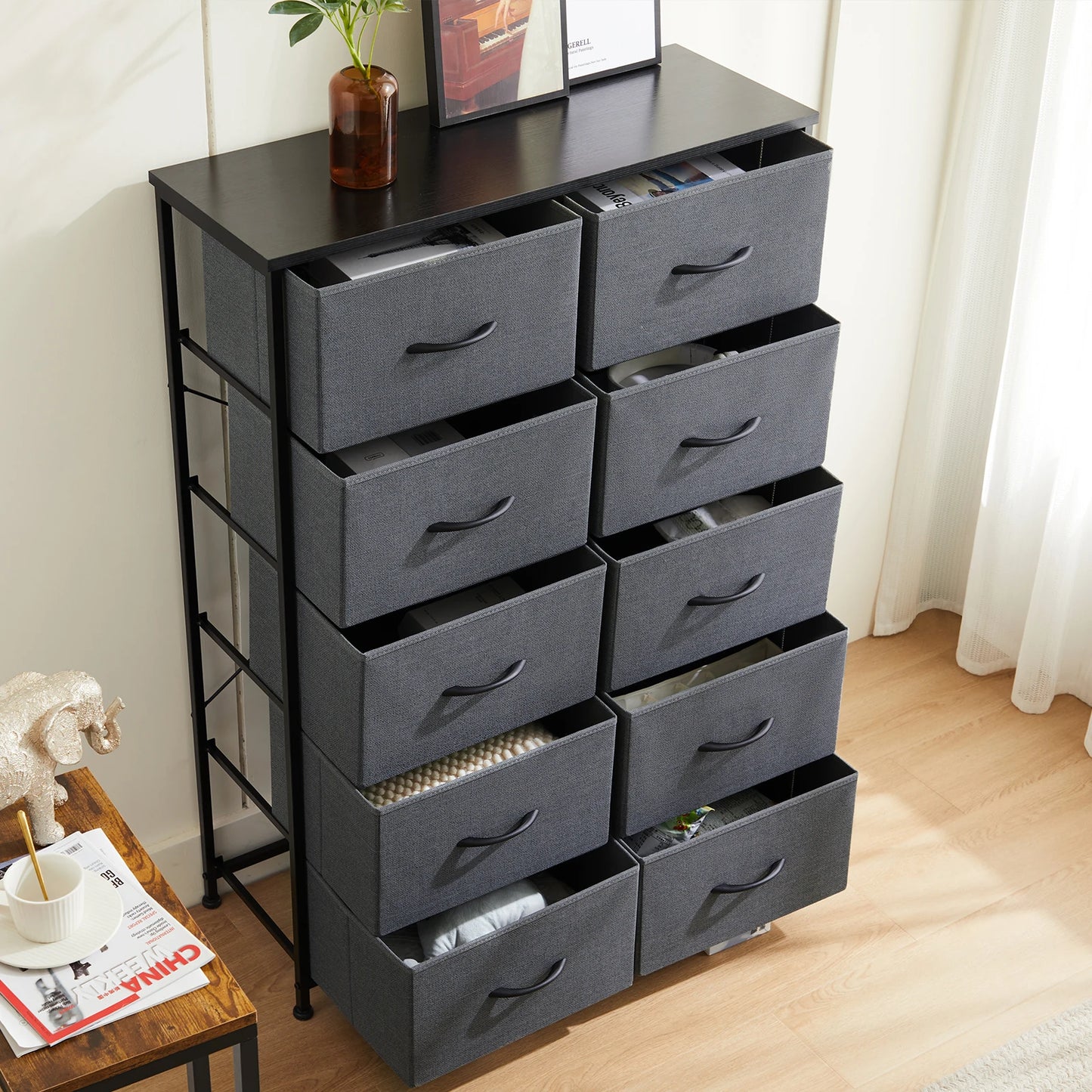 Ljustra Bedside Table Storage Cabinet with 10 Fabric Drawers