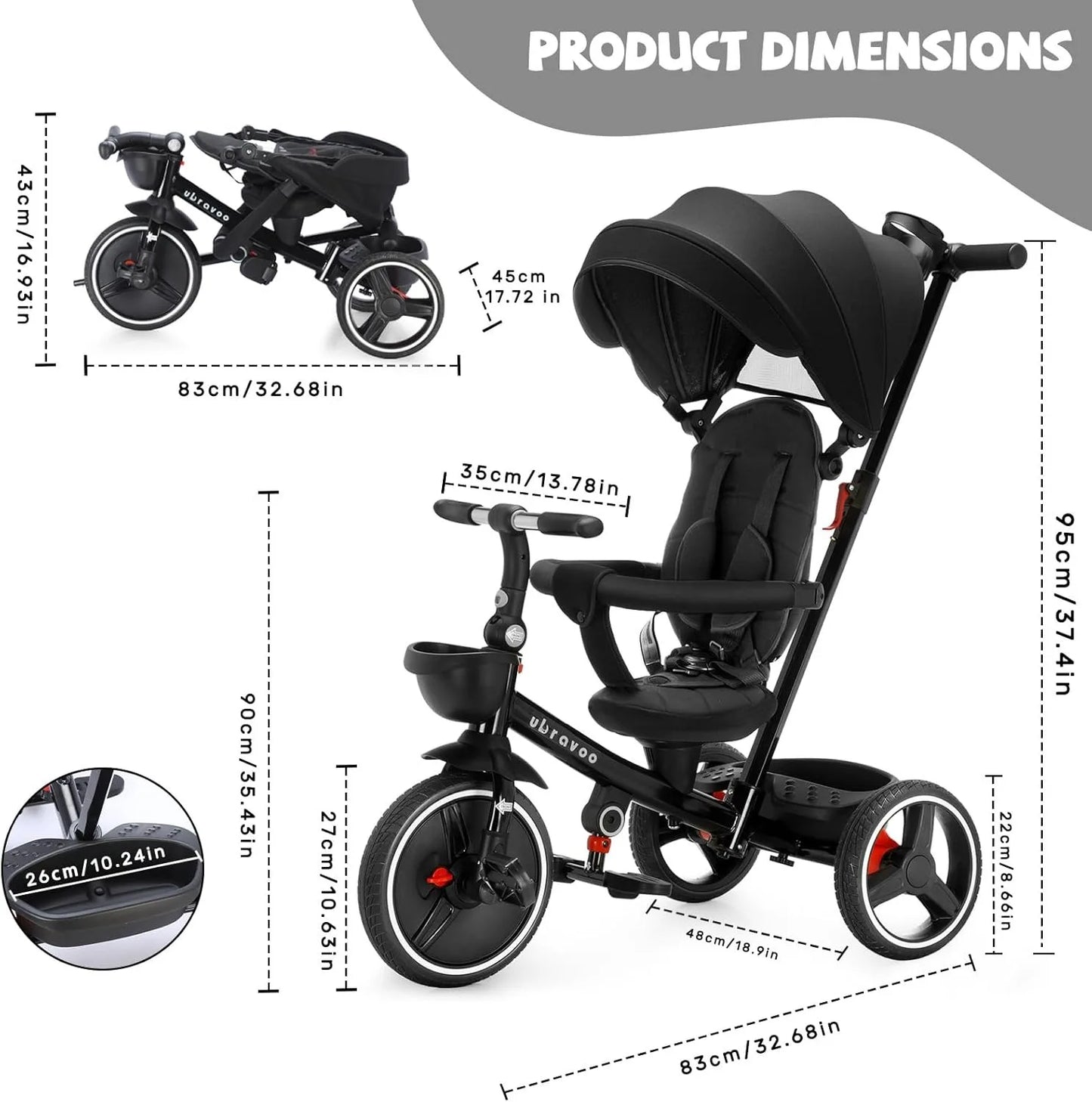 Ljustra 5-in-1 Baby Stroller Tricycle Adjustable Canopy 1-5 Years