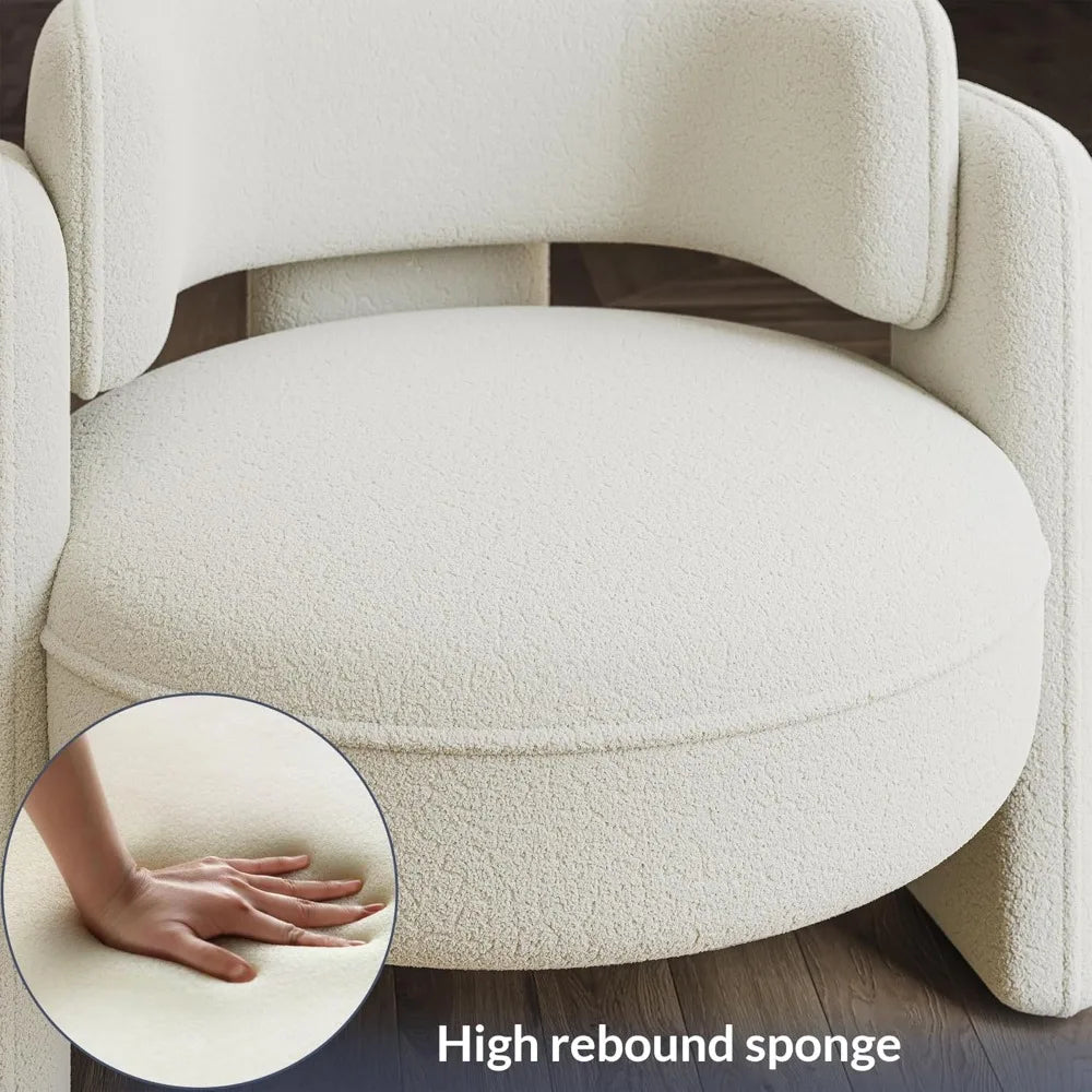 Sherpa Boucle Chair Set of 2 Modern Barrel Accent Chair Living Room