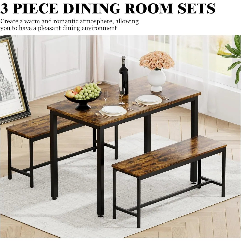 Dining Table Set for 4 with Benches Kitchen Breakfast Nook Furniture