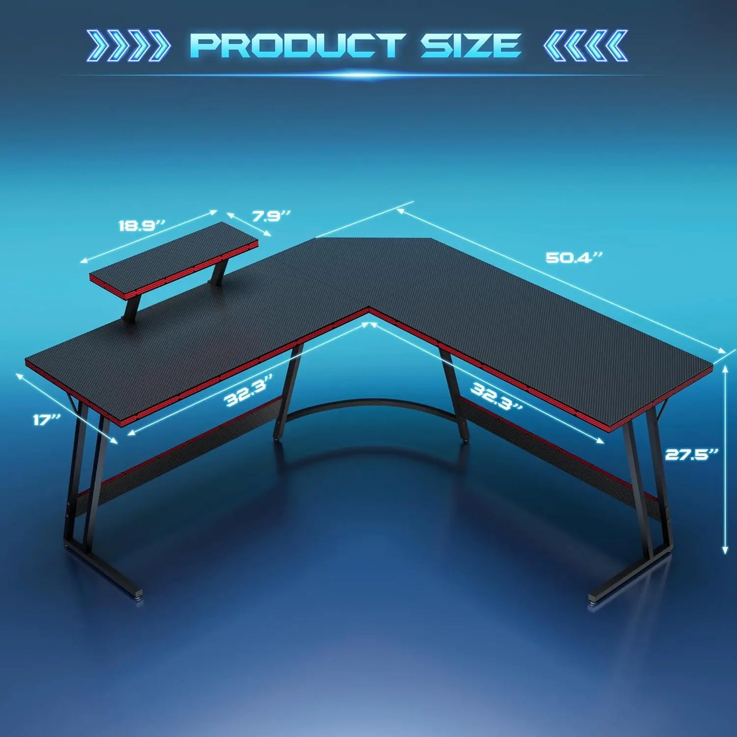 L Shaped Gaming Desk Corner PC Table with Monitor Riser for Home Office