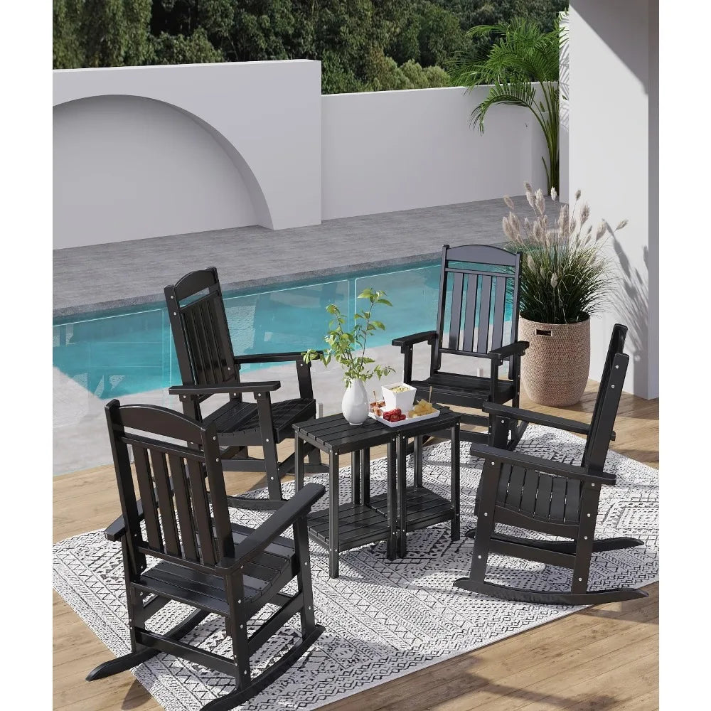 Outdoor Rocking Chair Set of 2 High Back HDPE All Weather Resistant