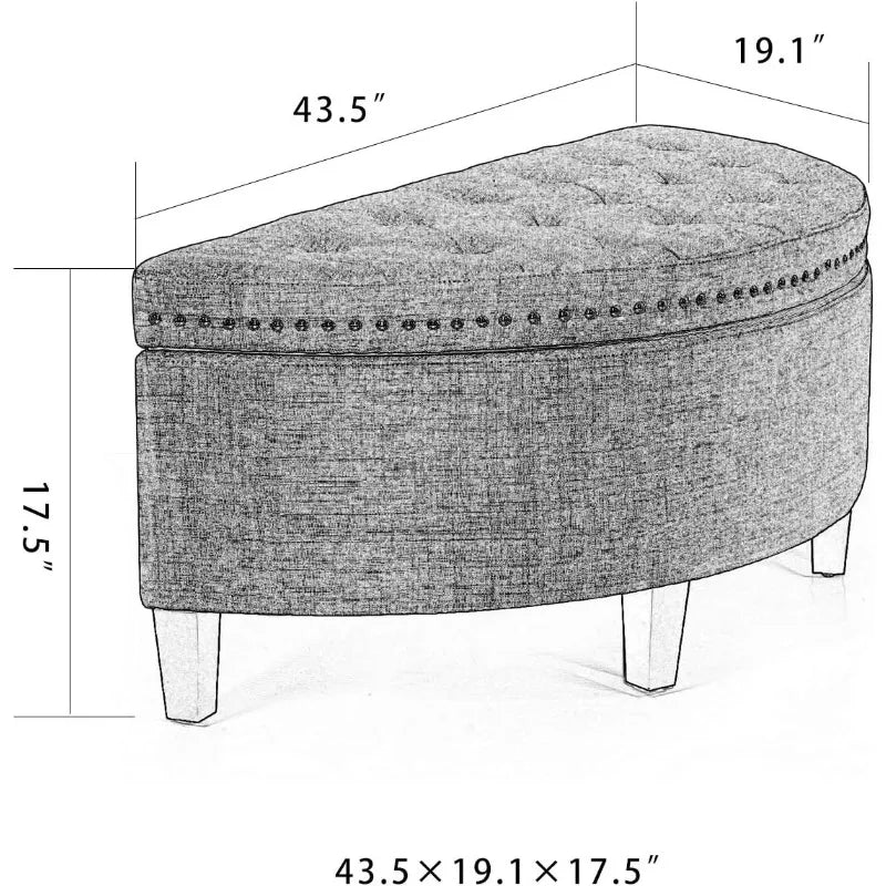 Tufted Lift Top Storage Ottoman Half Moon Footrest Stool Soft Seat