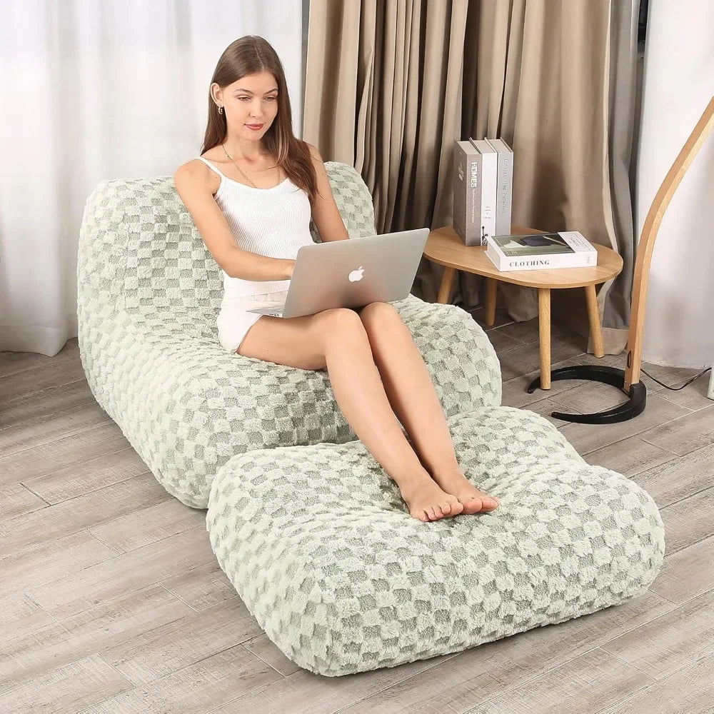 Ljustra Bean Bag Sofa Chair with Footstool Modern Floor Seating