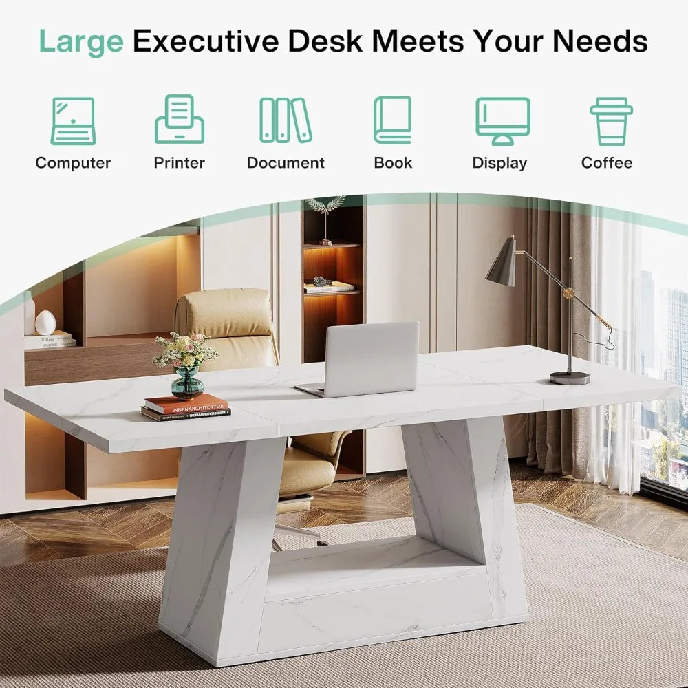 Modern 63-Inch Executive Computer Desk Large Workstation Home Office