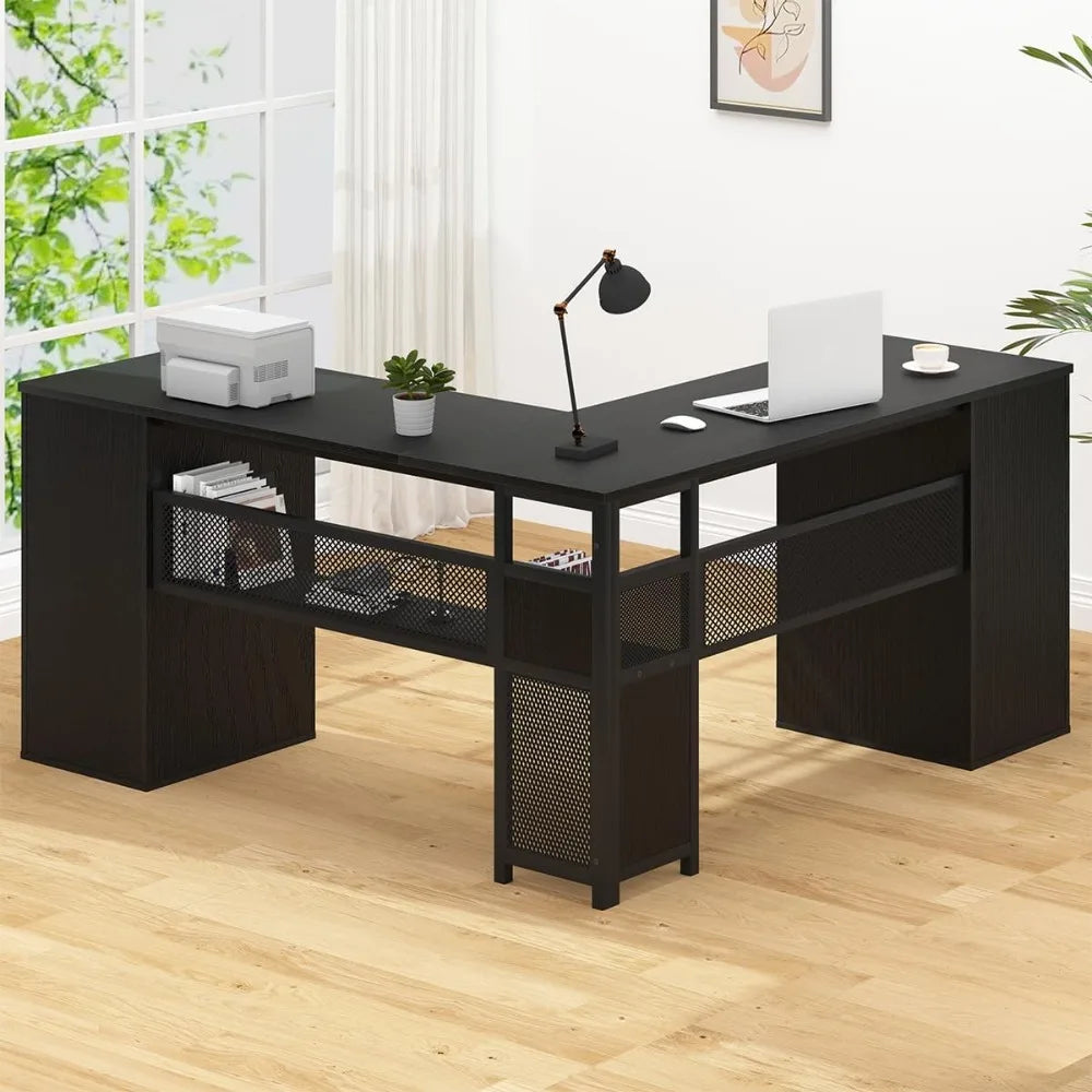 L Shaped Desk Reversible Corner Computer Desk with Storage Drawers