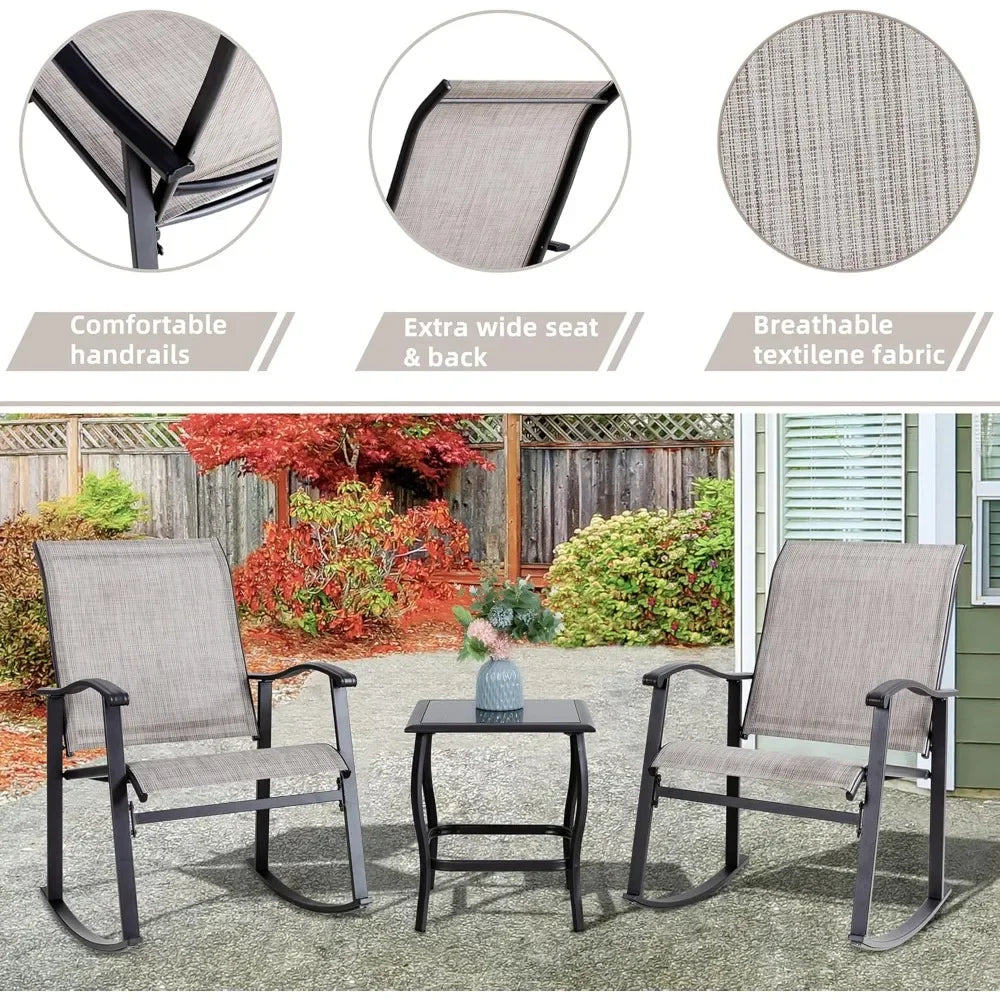 Ljustra 3 Piece Outdoor Rocking Bistro Set Patio Furniture Chairs