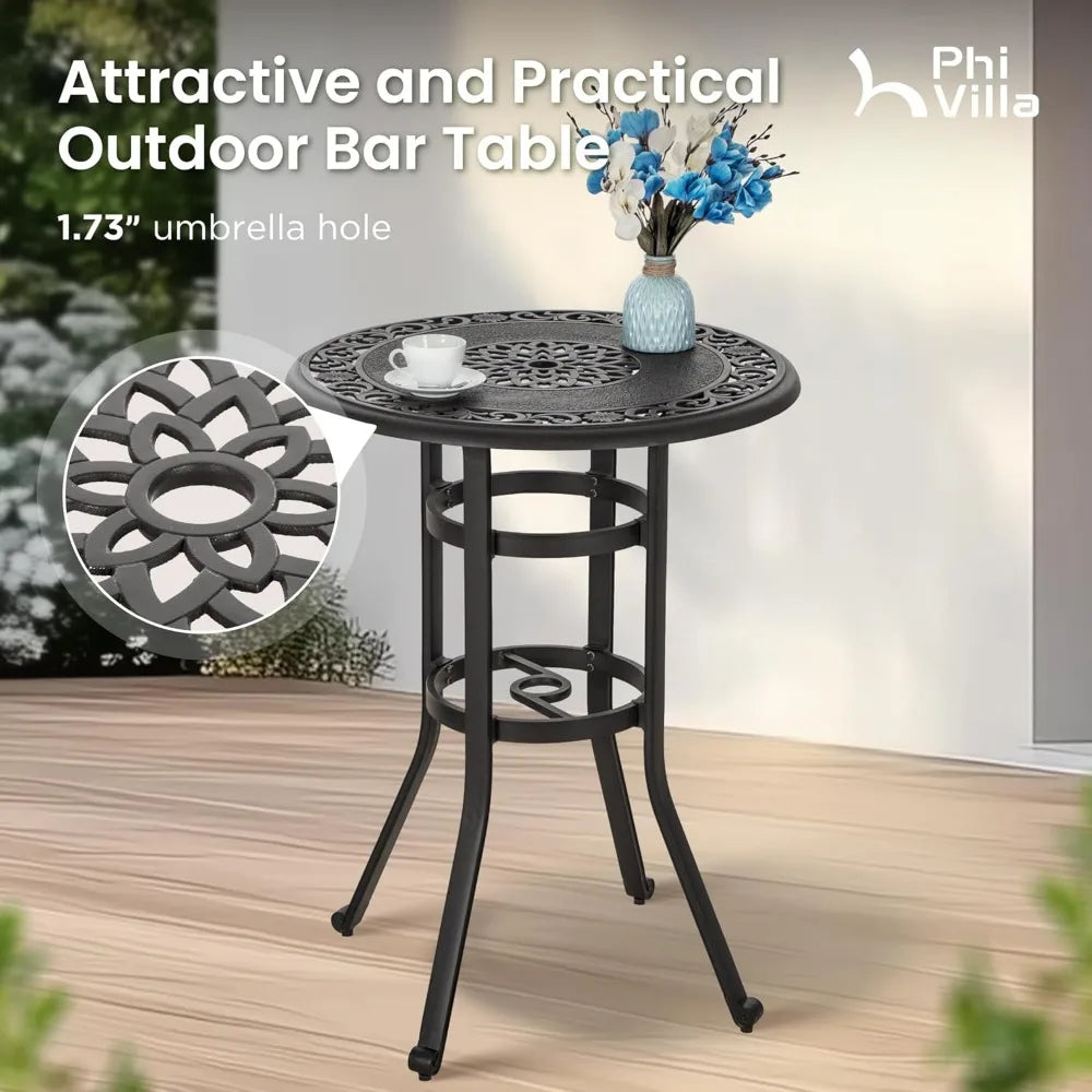 Patio Furniture Set 3 Pieces Cast Aluminum High Top Table Swivel Stools