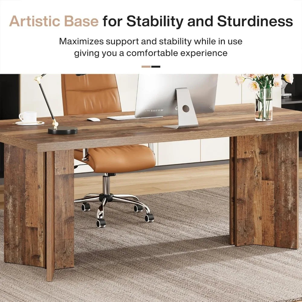 63 Inch Executive Desk Vintage Home Office Computer Writing Table