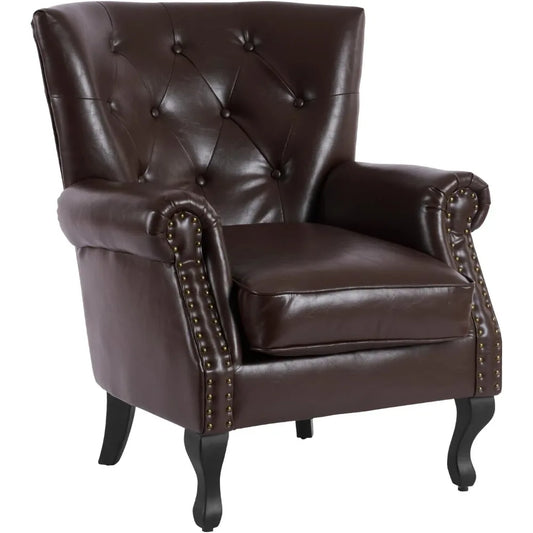 PU Leather Accent Chair Mid Century Modern Wing Back Club Chair