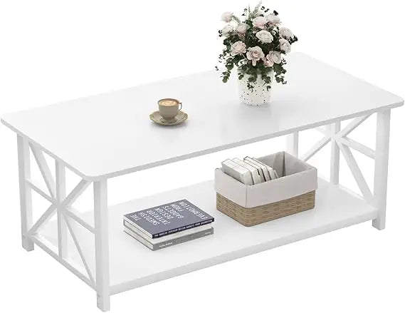 Coffee Table Round Corners Storage Shelf Minimalist Living Room 39 Inch