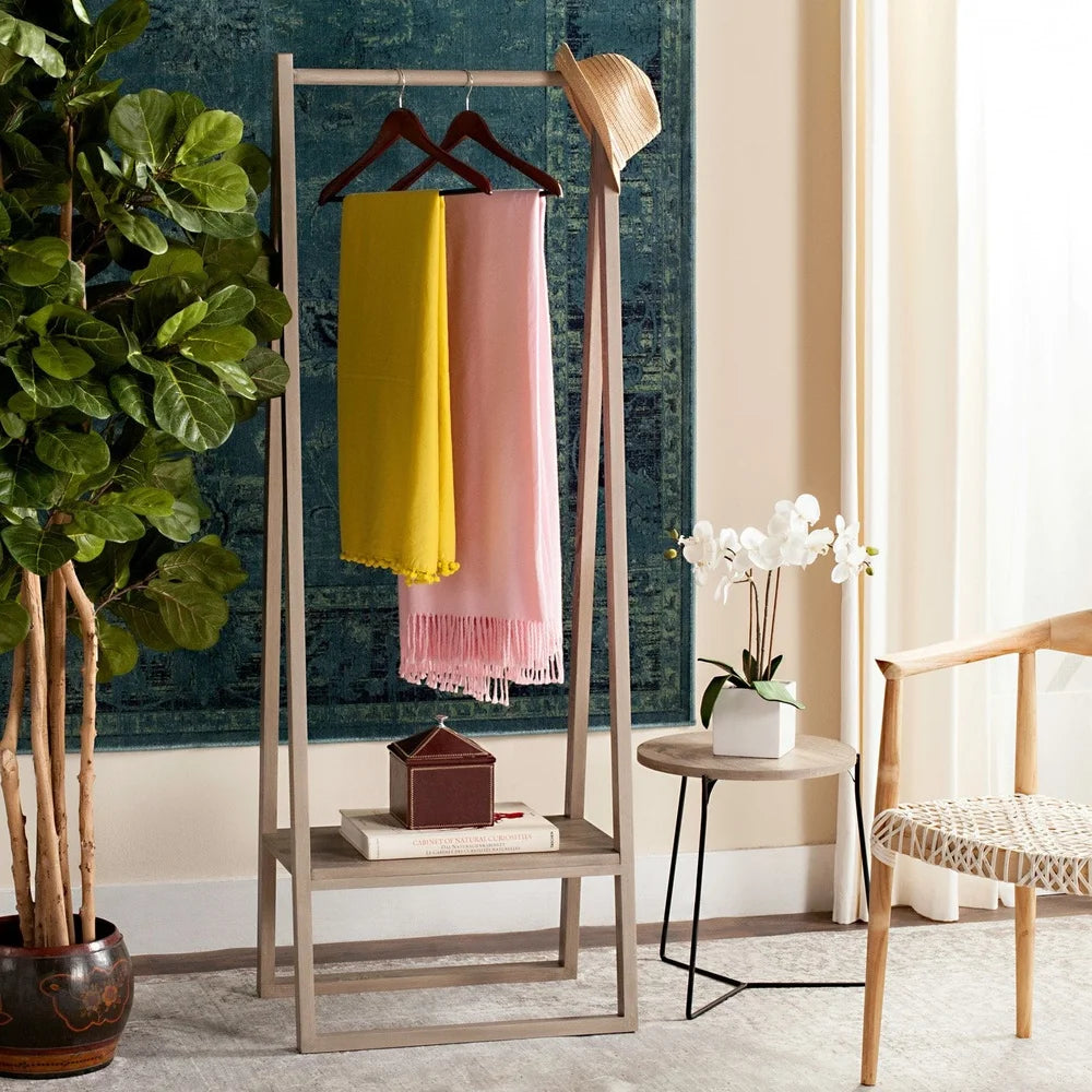 Retro Mid Century Coat Rack Solid Wood Frame Stylish Home Organizer