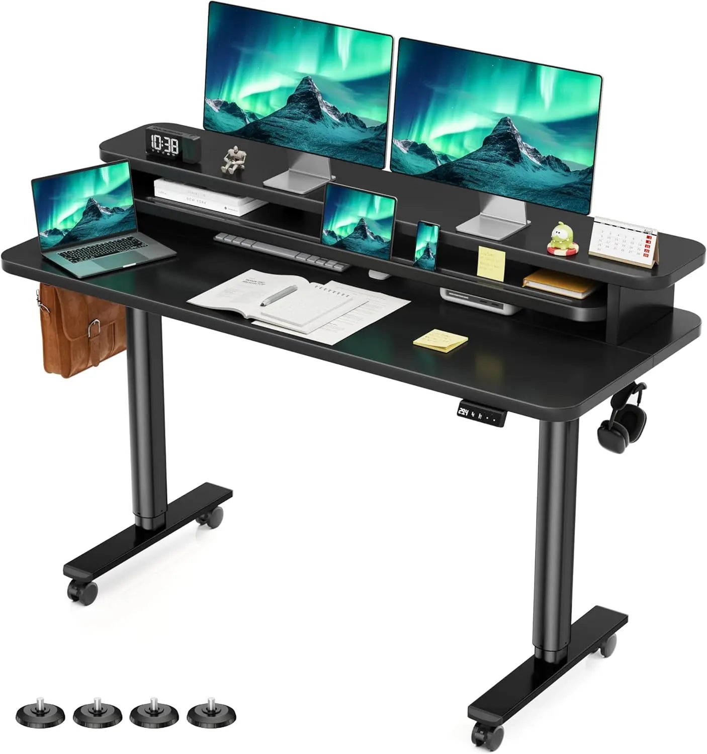 Electric Standing Desk Dual Monitor Stand Height Adjustable Desk