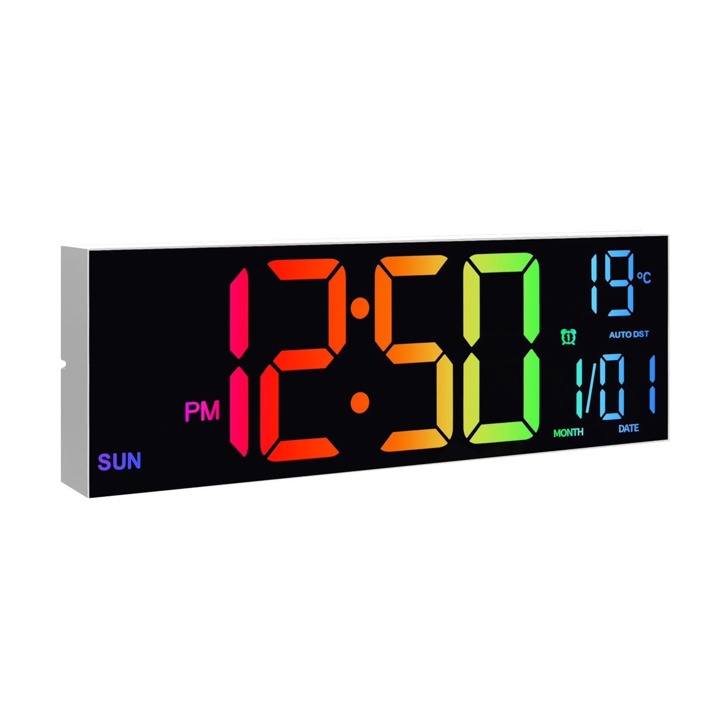 Large Digital Wall Clock with Remote RGB Display Alarm Temperature