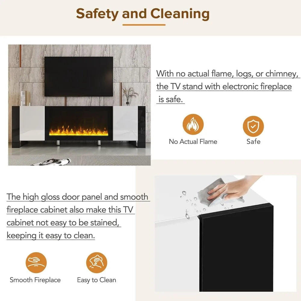 Modern Fireplace TV Stand with Electric Fireplace and Storage Cabinet