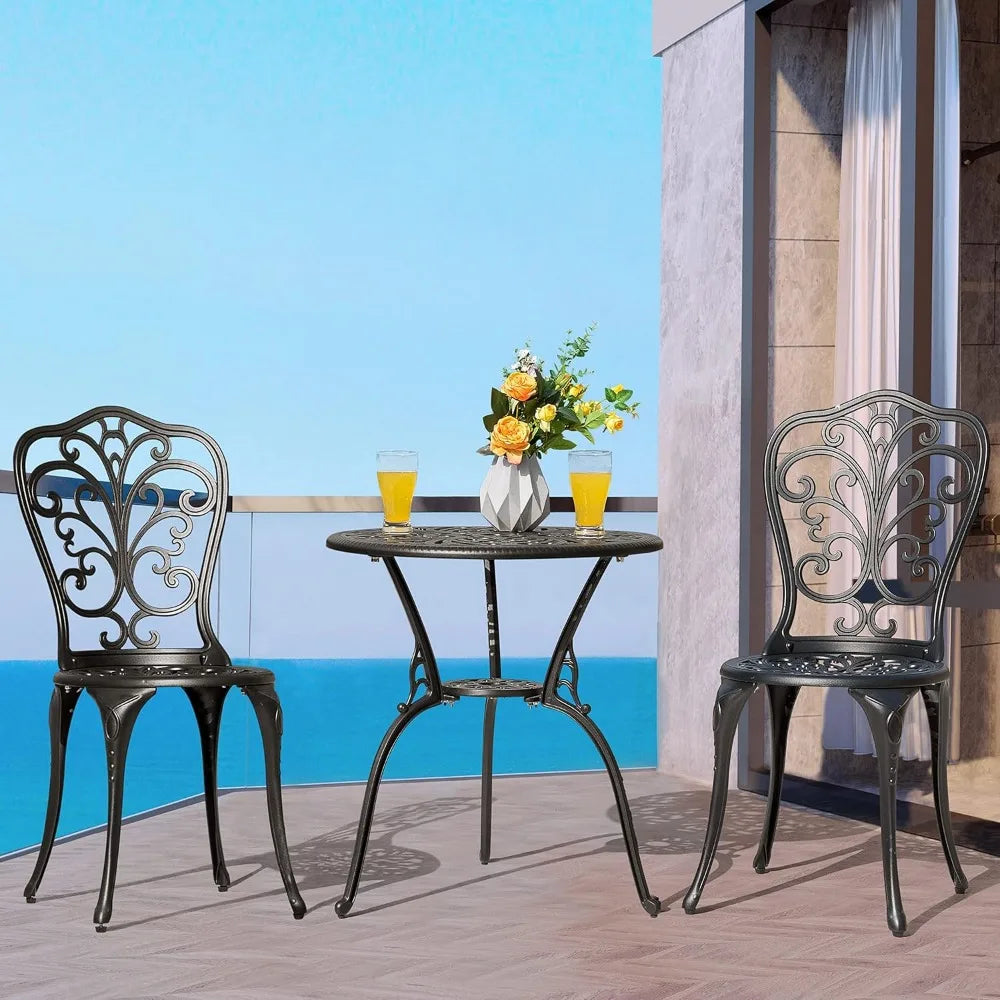 3 Piece Outdoor Bistro Table Set Cast Aluminum Patio Table Chairs Umbrella