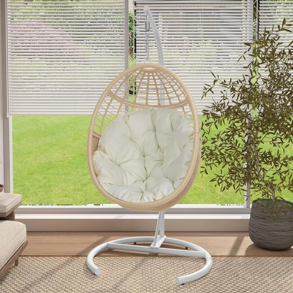 Egg Swing Chair with Stand Rattan Wicker Outdoor Hammock Patio Chair